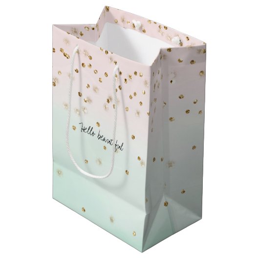 Girly Glam Blush Pink Mint Gold Sparkle Confetti Medium Cadeauzakje (Voorkant Gekanteld)