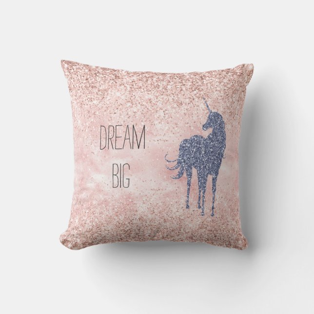 Girly Glam Blush Pink Paars Unicorn Glitter Kussen (Voorkant)