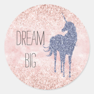 Girly Glam Blush Pink Paars Unicorn Glitter Ronde Sticker