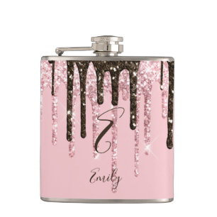 Girly Glam Chic Pink Modern Monogram Heupfles