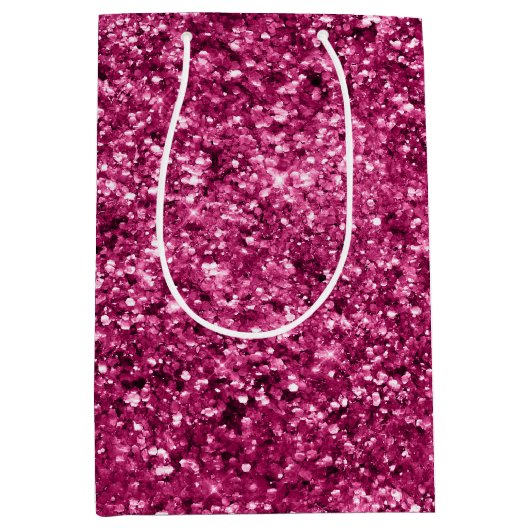 Girly Glam Fuchsia Roze Glitter Medium Cadeauzakje (Voorkant)