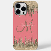 Girly Glam Glittery Pink & Golden Monogram Case-Mate iPhone Case (Achterkant)