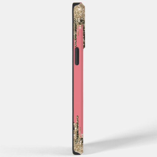 Girly Glam Glittery Pink & Golden Monogram Case-Mate iPhone Case (Achterkant / Rechts)