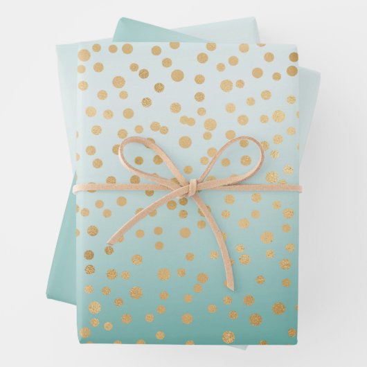 Girly Glam Gold Confetti Mint Ombre Inpakpapier Vel (In situ)