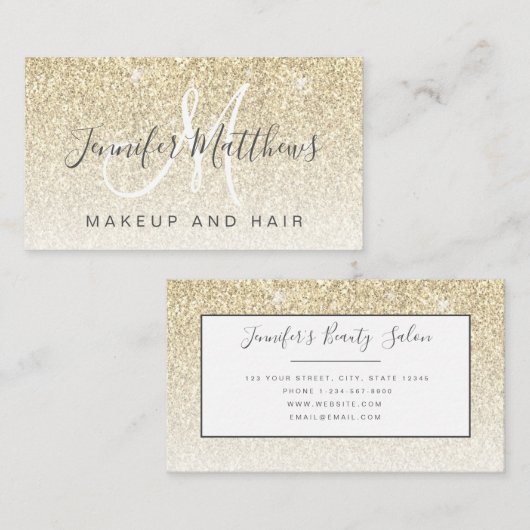 Girly Glam Gold Glitter Makeup Artist Hair Salon Visitekaartje (Voorkant / Achterkant)