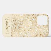 Girly Glam Gold Glitter Monogram Naam Script Hoesj Case-Mate iPhone Case (Achterkant (horizontaal))