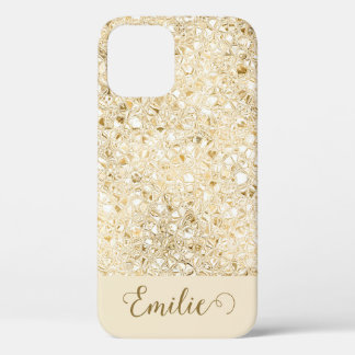 Girly Glam Gold Glitter Monogram Naam Script Hoesj iPhone 12 Hoesje