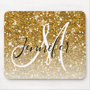 Girly Glam Gold Glitter Sparkles Monogram Muismat