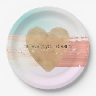 Girly Glam Gold Heart Peach Blush Sparkle Tie Dye Papieren Bordje
