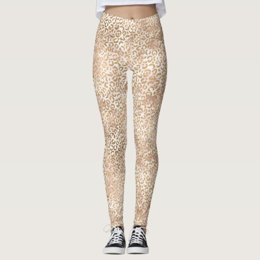 Girly Glam Gold Pink Leopard Print Leggings (Voorkant)