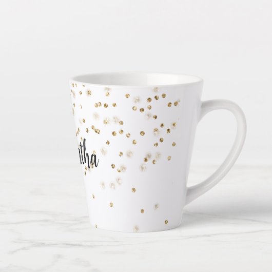 Girly Glam Gold Sparkle Confetti gepersonaliseerd Latte Mok (Rechts)