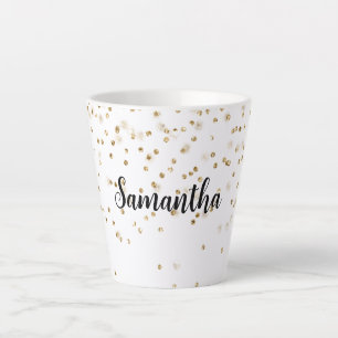 Girly Glam Gold Sparkle Confetti gepersonaliseerd Latte Mok