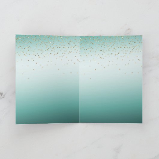 Girly Glam Gold Sparkle Confetti Mint Glitter Kaart (Binnen)