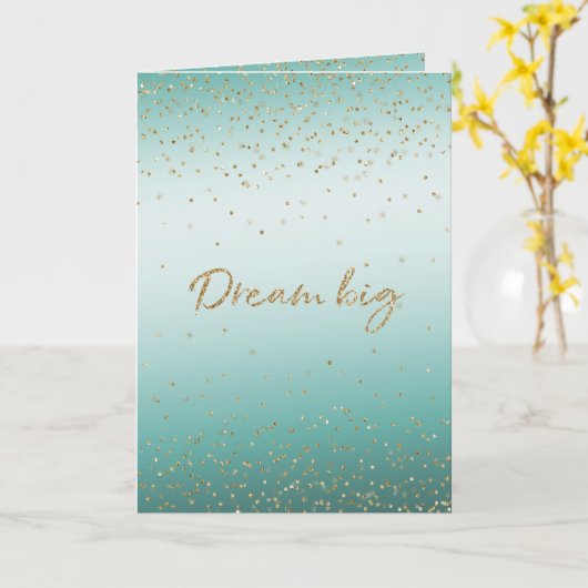 Girly Glam Gold Sparkle Confetti Mint Glitter Kaart (Gele Bloem)