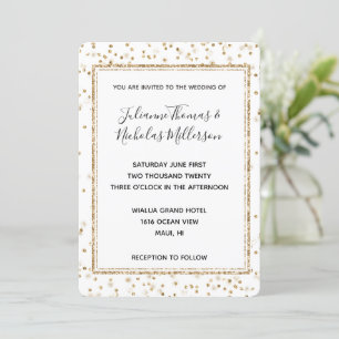Girly Glam Gold Sparkle Confetti Wedding Invites Kaart