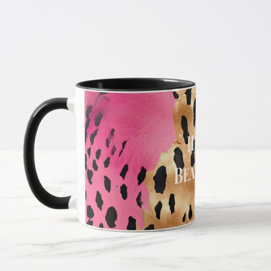 Girly Glam Goud Roze Zwart Leopard Mok (Links)
