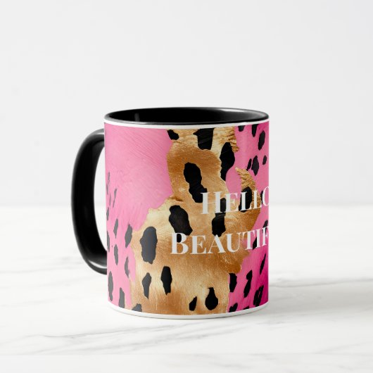 Girly Glam Goud Roze Zwart Leopard Mok (Voorkant links)