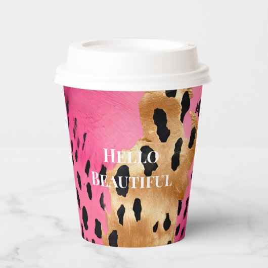 Girly Glam Goud Roze Zwart Leopard Papieren Bekers (Voorkant)