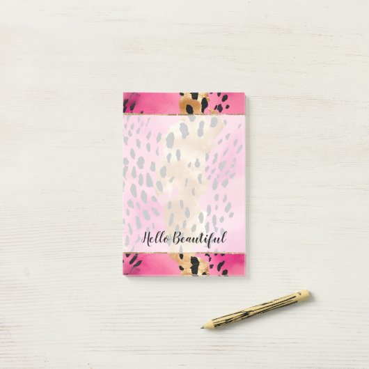 Girly Glam Goud Roze Zwart Leopard Post-it® Notes (Op bureau)