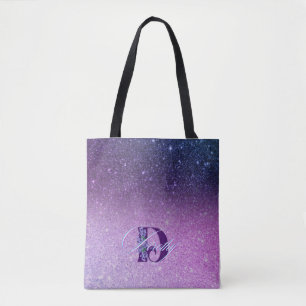 Girly Glam Heet Paarse Glitter Sparkles Monogram Draagtas