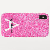 Girly Glam Hot Pink Glitter Sparkles Monogram Case-Mate iPhone Case (Achterkant (horizontaal))