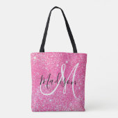 Girly Glam Hot Pink Glitter Sparkles Monogram Draagtas (Achterkant)