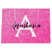 Girly Glam Hot Pink Glitter Sparkles Monogram Groot Cadeauzakje (Voorkant)
