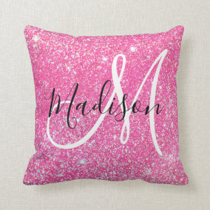 Girly Glam Hot Pink Glitter Sparkles Monogram Kussen