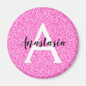 Girly Glam Hot Pink Glitter Sparkles Monogram Magneet (Voorkant)