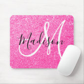 Girly Glam Hot Pink Glitter Sparkles Monogram Muismat (Met muis)