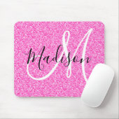 Girly Glam Hot Pink Glitter Sparkles Monogram Muismat (Met muis)