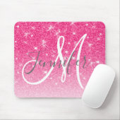 Girly Glam Hot Pink Glitter Sparkles Monogram Muismat (Met muis)