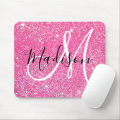 Girly Glam Hot Pink Glitter Sparkles Monogram Muismat (Met muis)