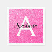 Girly Glam Hot Pink Glitter Sparkles Monogram Servet (Voorkant)