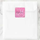 Girly Glam Hot Pink Glitter Sparkles Monogram Vierkante Sticker (Tas)