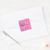 Girly Glam Hot Pink Glitter Sparkles Monogram Vierkante Sticker (Envelop)