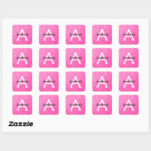 Girly Glam Hot Pink Glitter Sparkles Monogram Vierkante Sticker (Vel)