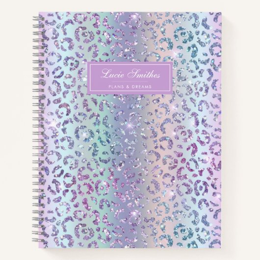 Girly Glam Mermaid Glitter Leopard Print Monogram Notitieboek (Voorkant)
