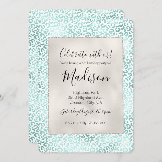 Girly Glam Mint Leopard Print Kaart (Voorkant / Achterkant)