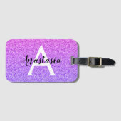Girly Glam Ombre Paarse Glitter Sparkles Monogram Bagagelabel (Voorkant (horizontaal))