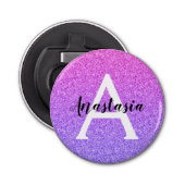Girly Glam Ombre Paarse Glitter Sparkles Monogram Button Flesopener (Voorkant)
