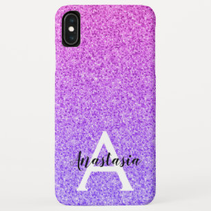 Girly Glam Ombre Paarse Glitter Sparkles Monogram iPhone XS Max Hoesje