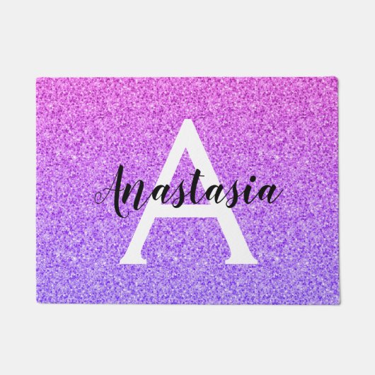 Girly Glam Ombre Paarse Glitter Sparkles Monogram Deurmat (Voorkant)