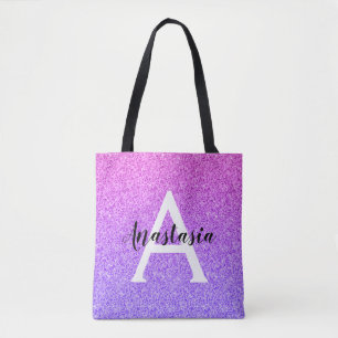 Girly Glam Ombre Paarse Glitter Sparkles Monogram Draagtas