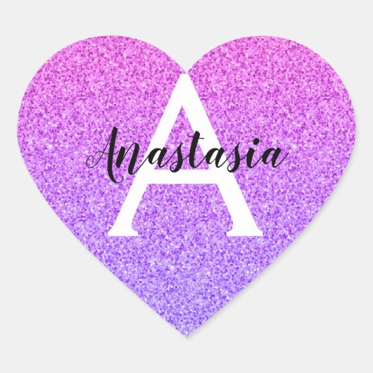 Girly Glam Ombre Paarse Glitter Sparkles Monogram Hart Sticker (Voorkant)