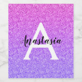 Girly Glam Ombre Paarse Glitter Sparkles Monogram Wijn Etiket (Enkel label)