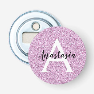 Girly Glam Paars Glitter Sparkles Monogram Button Flesopener