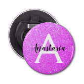 Girly Glam Paars Glitter Sparkles Monogram Button Flesopener (Voorkant)