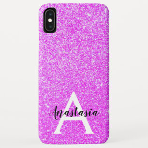 Girly Glam Paars Glitter Sparkles Monogram iPhone XS Max Hoesje
