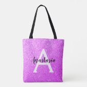 Girly Glam Paars Glitter Sparkles Monogram Draagtas (Achterkant)